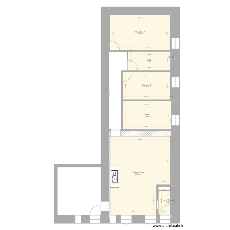 Réhabilitation Logement route des sapins. Plan de 8 pièces et 89 m2