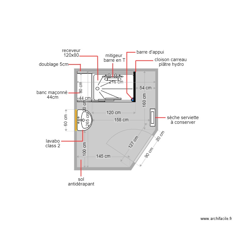 diallo. Plan de 1 pièce et 5 m2