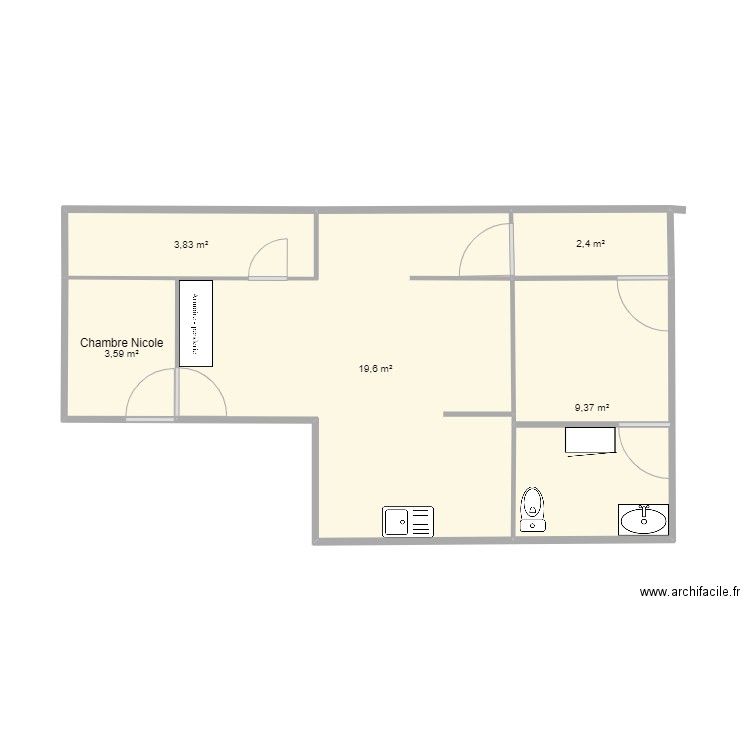 Monta. Plan de 5 pièces et 39 m2