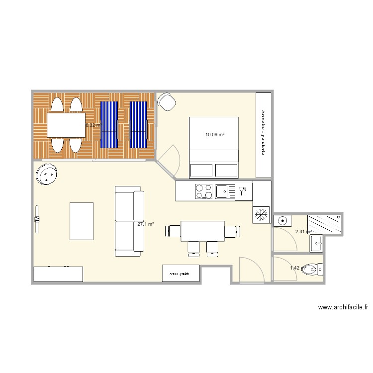 T2 el cid Cuisine long V3. Plan de 0 pièce et 0 m2