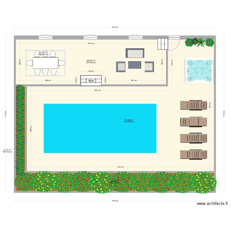 piscine. Plan de 5 pièces et 148 m2