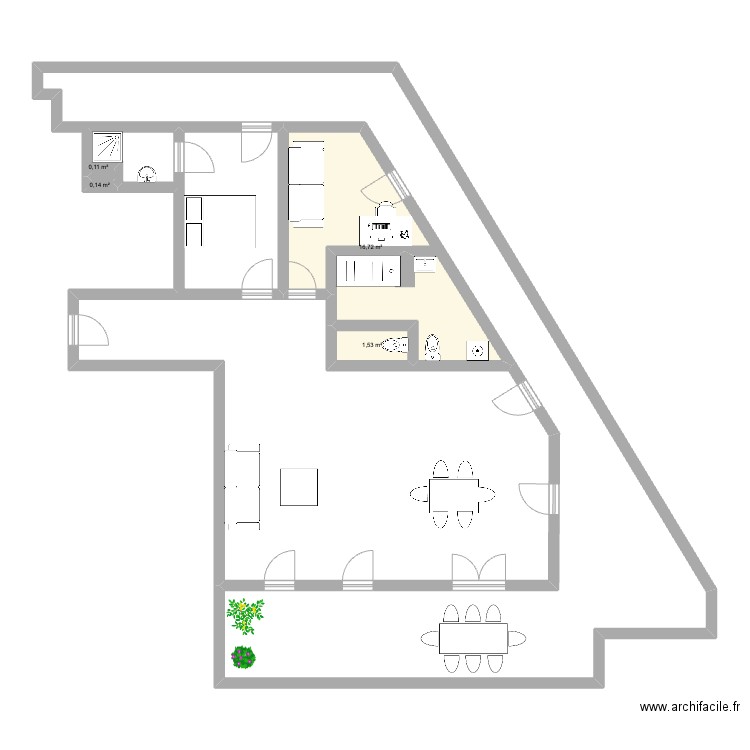 Aubervilliours. Plan de 4 pièces et 19 m2