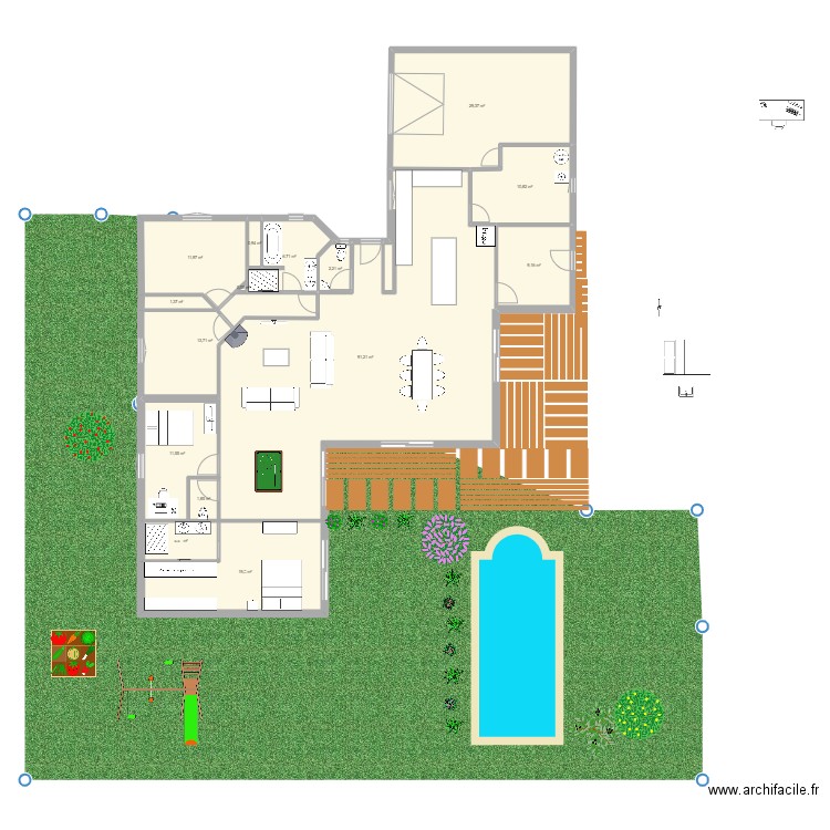 Agrandissement 3. Plan de 15 pièces et 215 m2