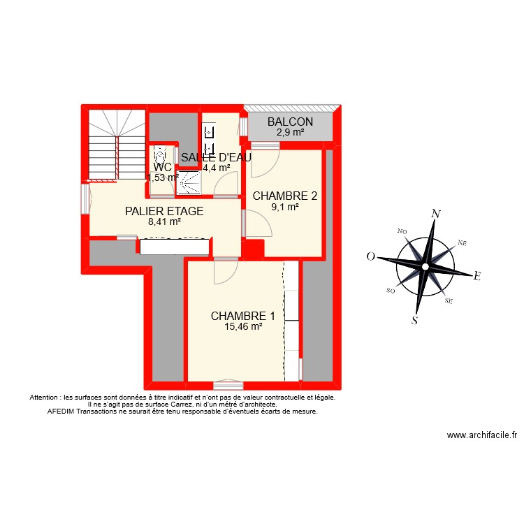 12003 - étage 1. Plan de 11 pièces et 61 m2