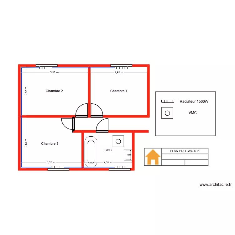 FARCI R+1 CVC. Plan de 4  et 29 m²