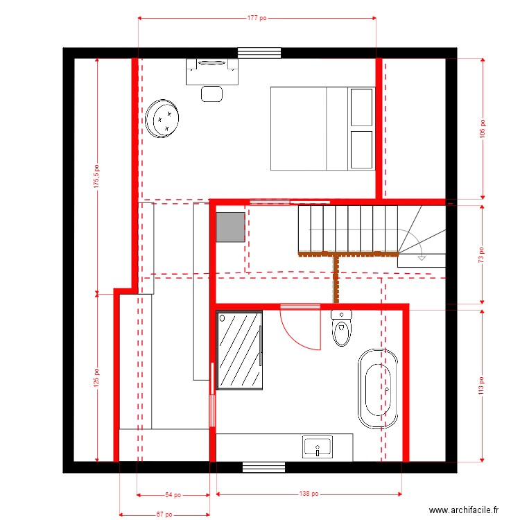 Lavoie étage2. Plan de 1 pièce et 54 m2