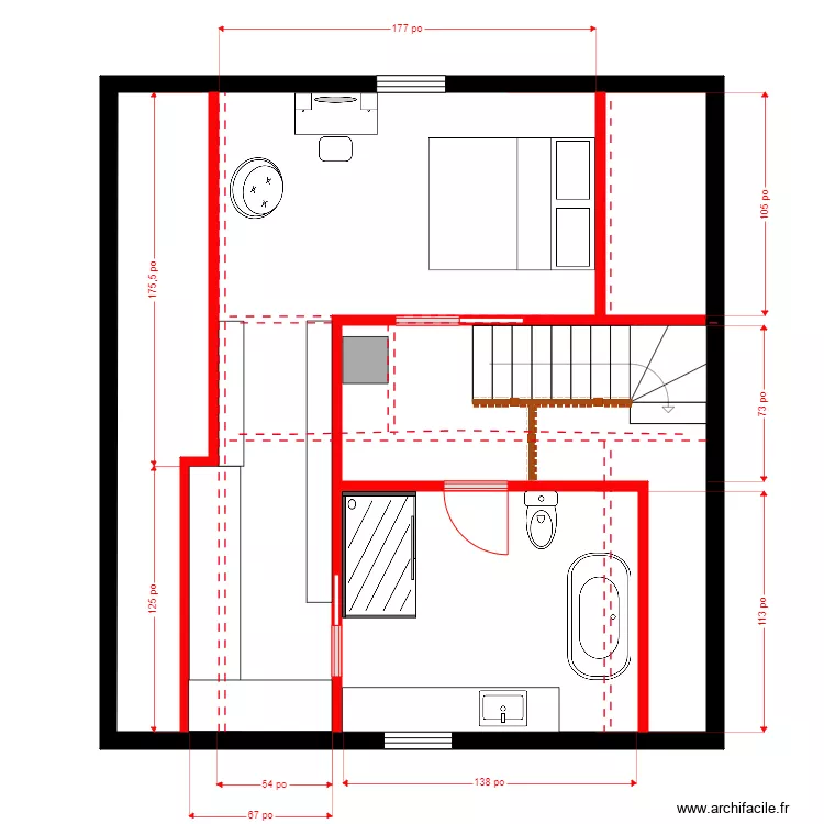 Lavoie &eacute;tage2. Plan de 1  et 54 m²