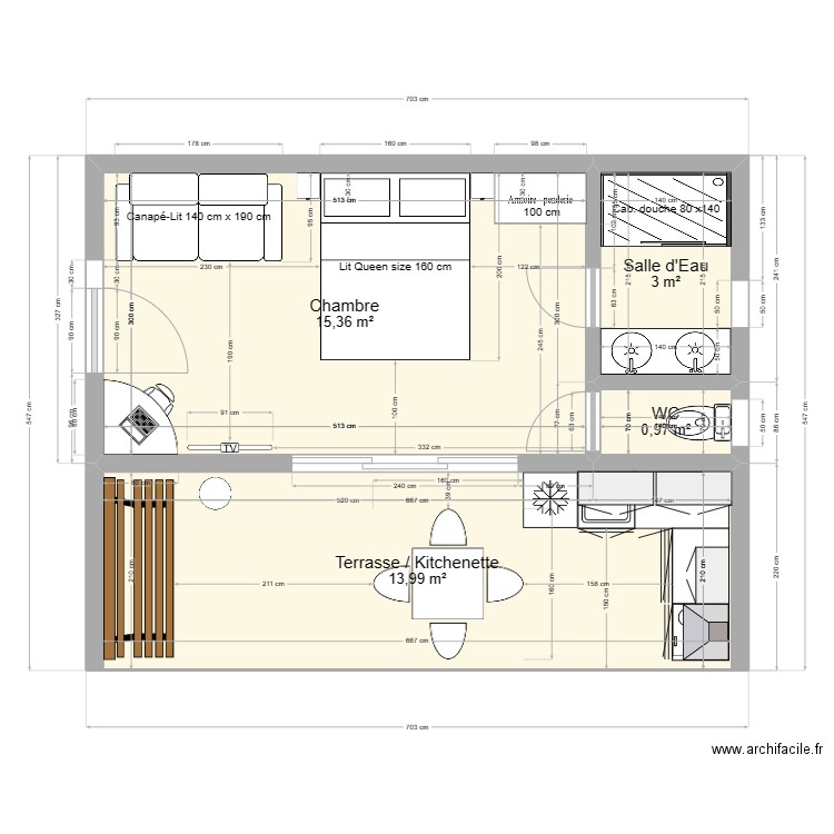 Studio 20 M2 Hab + Terrasse. Plan de 0 pièce et 0 m2