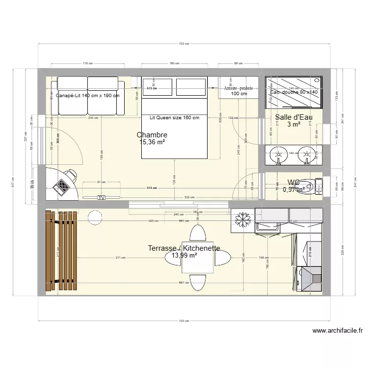Studio 20 M2 Hab + Terrasse. Plan de 