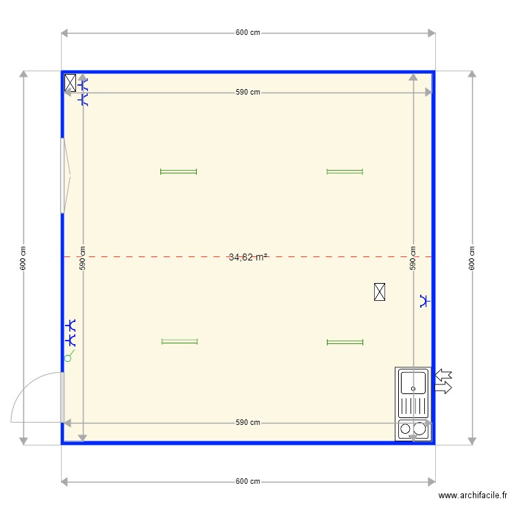 SOS Village Enfant accueil parents. Plan de 1 pièce et 35 m2