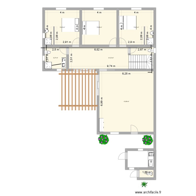 Mouride salon cuisine. Plan de 7 pièces et 123 m2