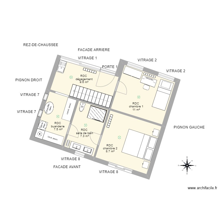 plan RDC Adèle B. Plan de 4 pièces et 43 m2