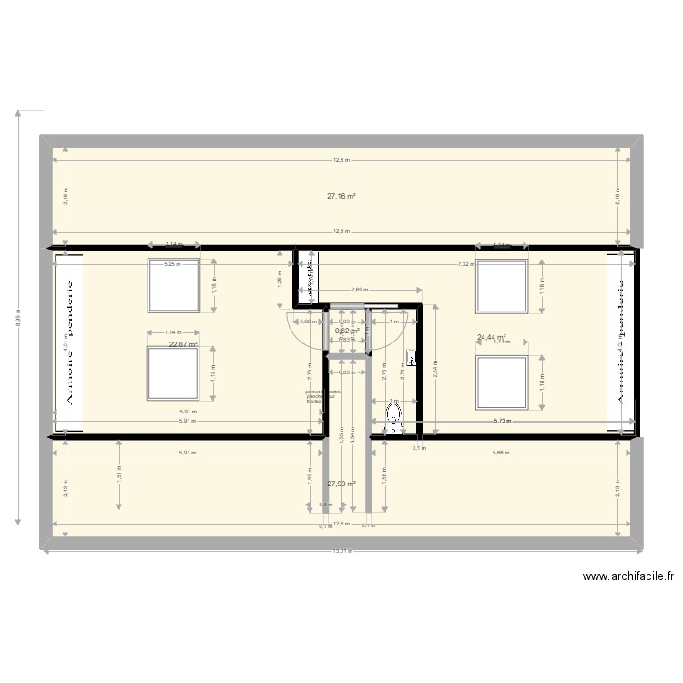 171 ter etage AVEC PORTE BONNE COTE. Plan de 5 pièces et 103 m2