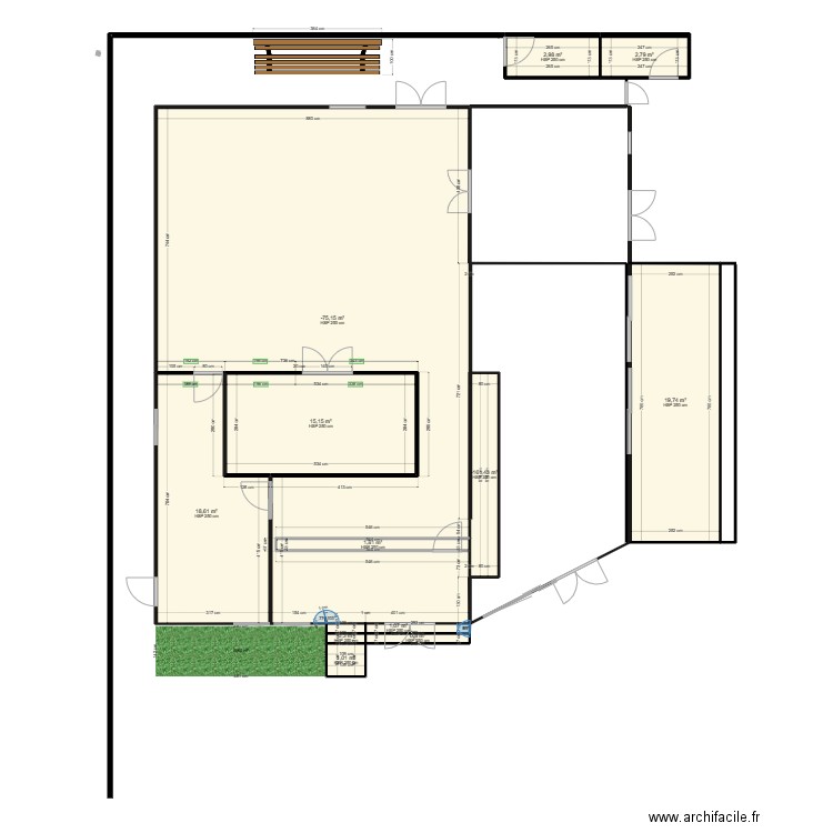 Plan de boulangerie. Plan de 12 pièces et 160 m2