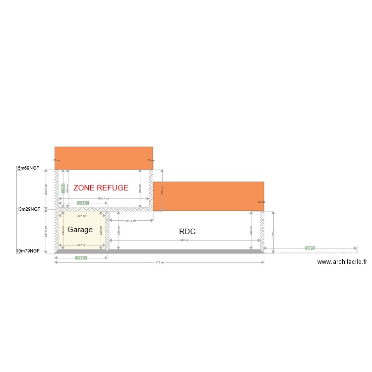 PCMI3 Plan de coupe  Façade nord existant. Plan de 0 pièce et 0 m2