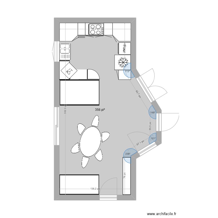 cuisine. Plan de 1 pièce et 33 m2