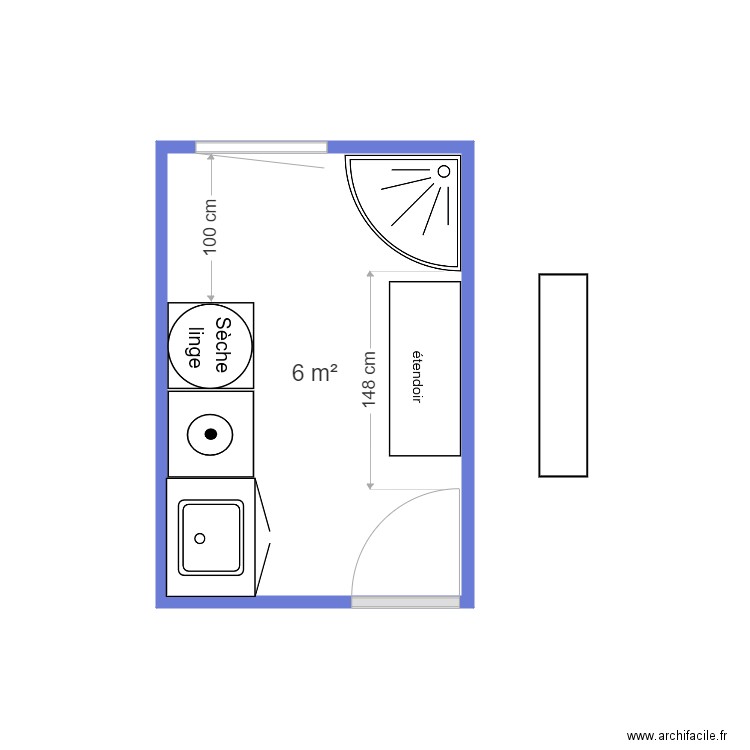 buanderie. Plan de 1 pièce et 6 m2