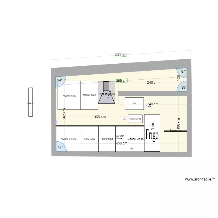 MUR CUISINE  15/08 dimensions r&eacute;elles. Plan de 