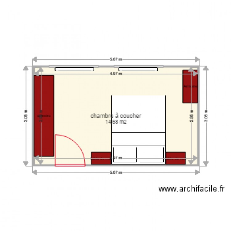 chambre à coucher meublée. Plan de 0 pièce et 0 m2