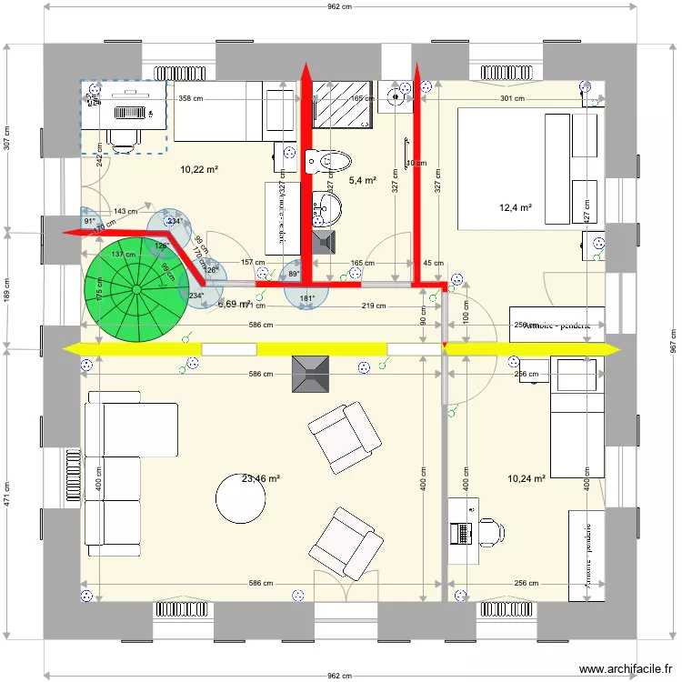 2e &eacute;tage version pour escalier. Plan de 
