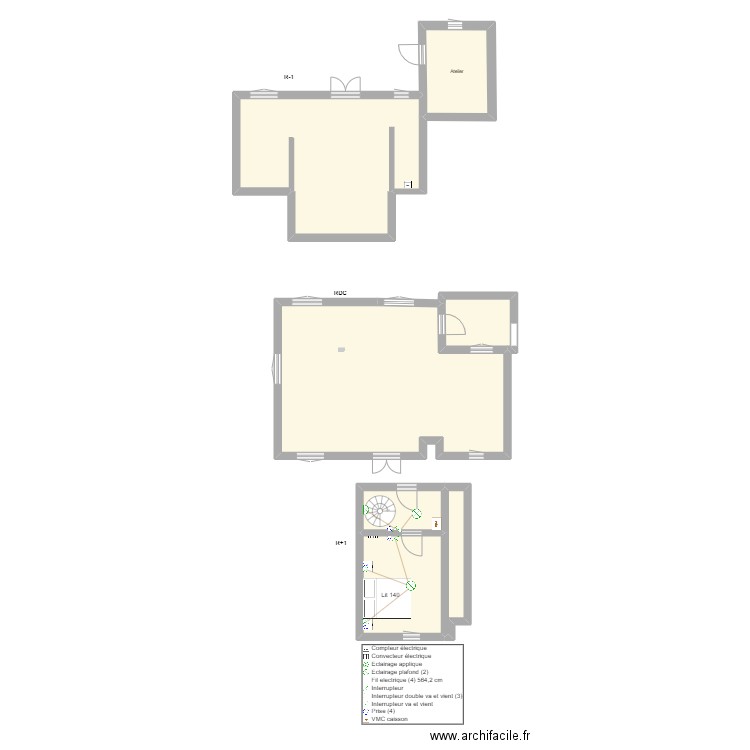 Prises R 1 chambre du haut. Plan de 0 pièce et 0 m2