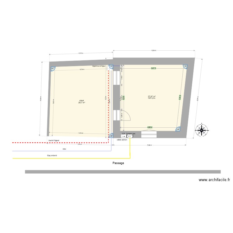 plan de masse réseaux. Plan de 2 pièces et 58 m2