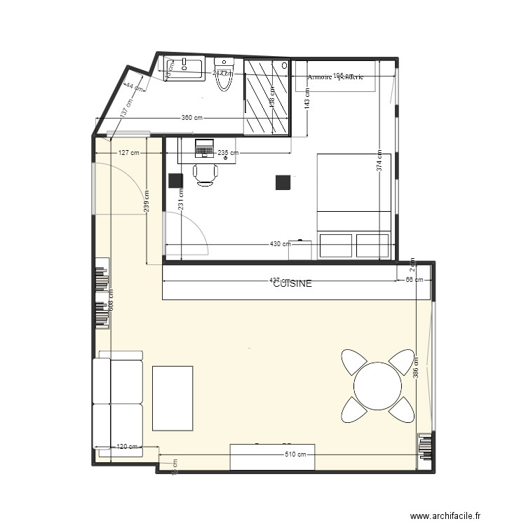 Alicia. Plan de 3 pièces et 44 m2