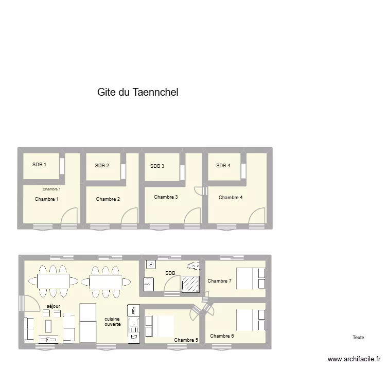 gite 2 rdc. Plan de 11 pièces et 83 m²