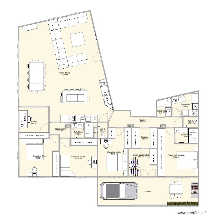 Saint Nazaire Wilson Version loft V2. Plan de 21 pièces et 191 m2