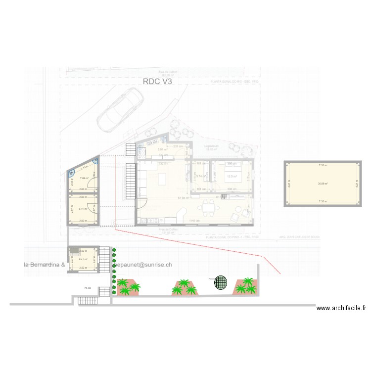 Annexe et Cuis Jardin. Plan de 4 pièces et 53 m2