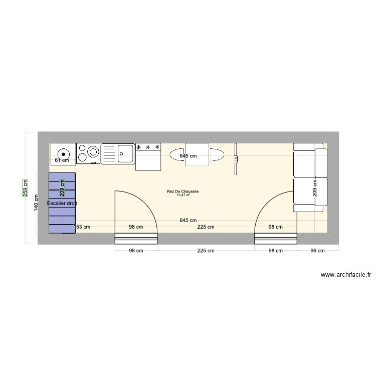 Studio. Plan de 1 pièce et 13 m2