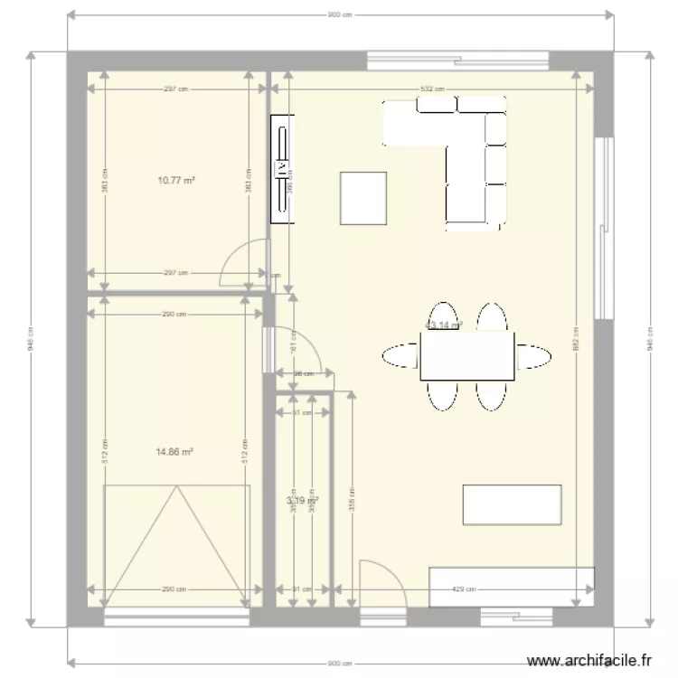 PLAN DEMI ETAGE 3 CHAMBRES . Plan de 