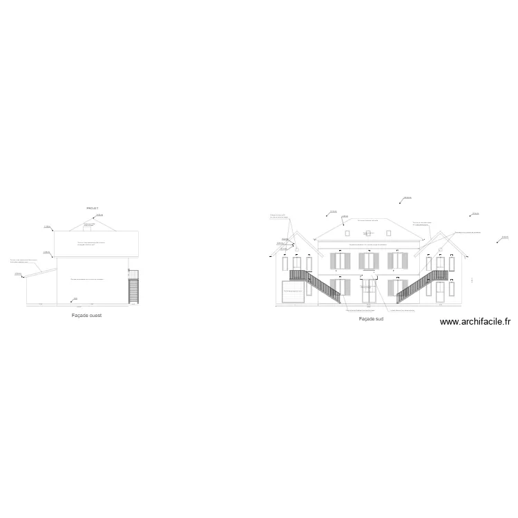Façade sud et ouest projet. Plan de Façade sud et ouest projet. Plan de