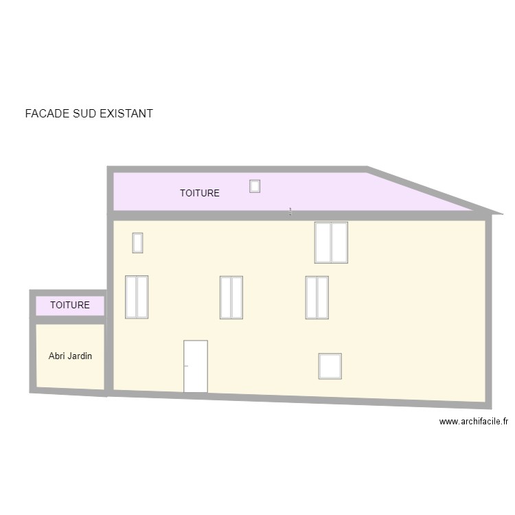 Facade Sud. Plan de 4 pièces et 129 m2