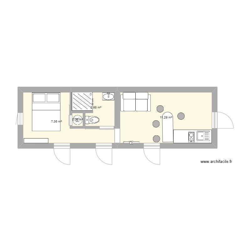 gite 1. Plan de 4 pièces et 22 m2