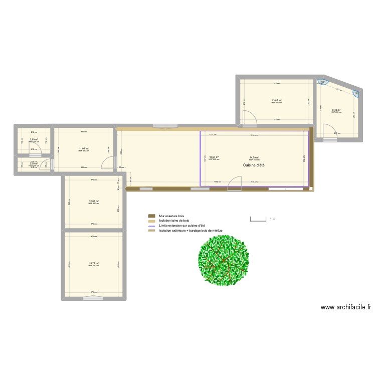 Plan de masse projetée. Plan de 10 pièces et 166 m2