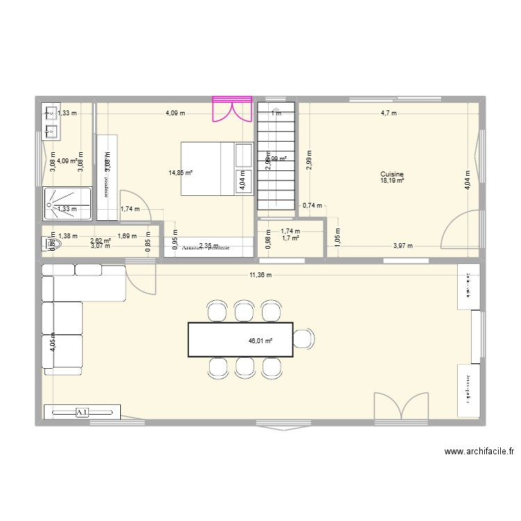 UR ONEA ETAGE v12. Plan de 7 pièces et 90 m2