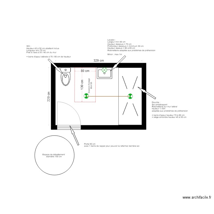 salle de bain PMR. Plan de 0 pièce et 0 m2