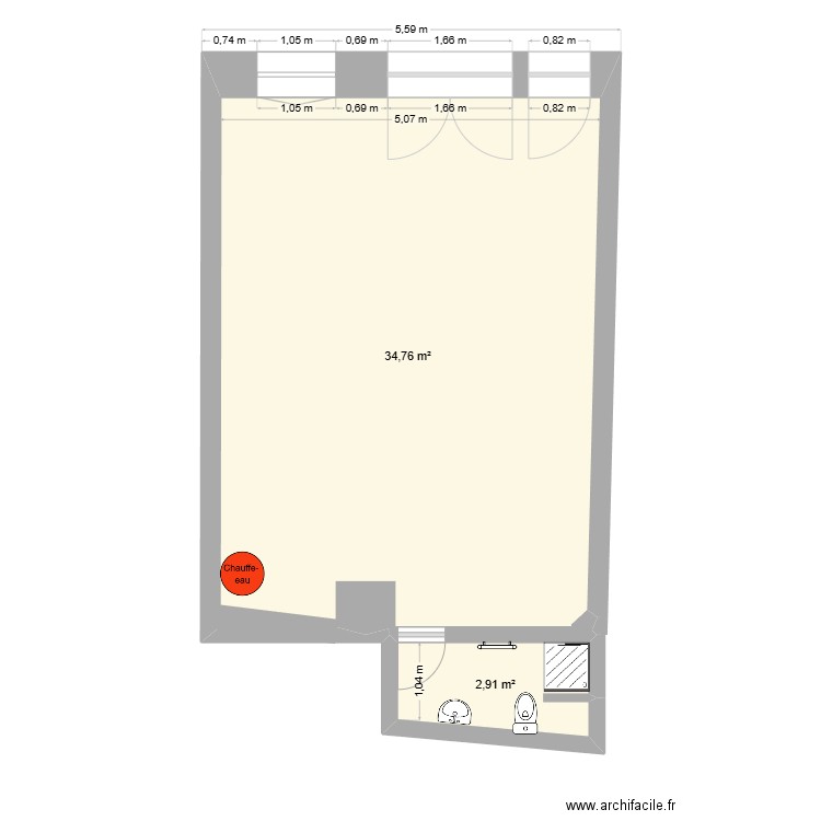test. Plan de 2 pièces et 38 m2
