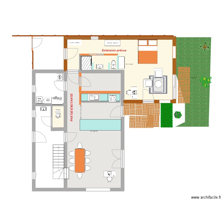 Plan extension Belle Ile 7. Plan de 3 pièces et 74 m2