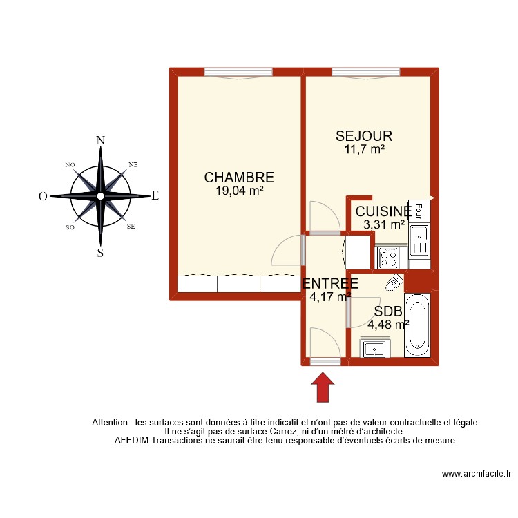 BI 9691 . Plan de 6 pièces et 43 m2