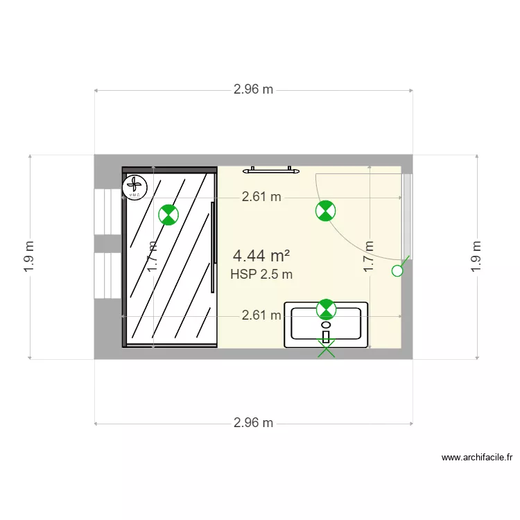 Salle de douche RDC. Plan de 