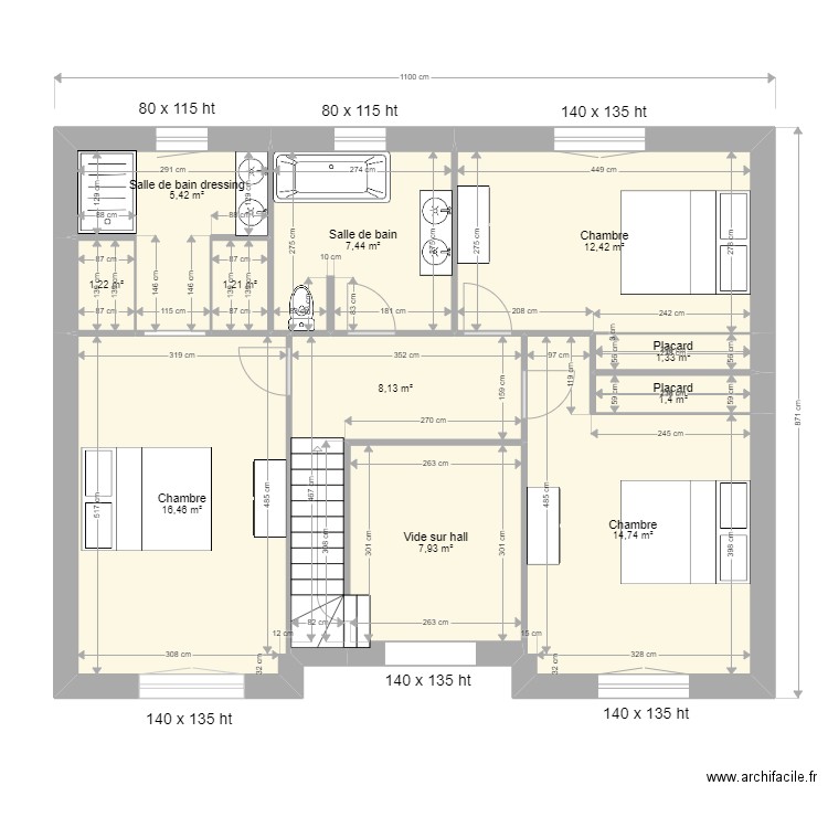 MOUHOUBI comble. Plan de 11 pièces et 78 m2