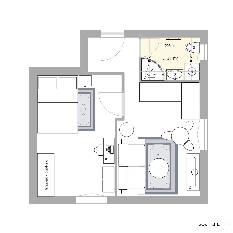 Hautpoul. Plan de 1 pièce et 3 m2