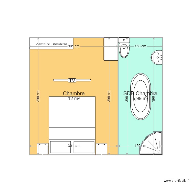 Chambre + SDB. Plan de 0 pièce et 0 m2