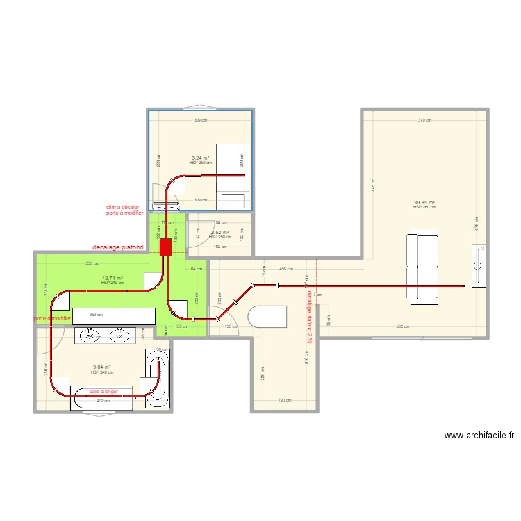 Mazzon. Plan de 5 pièces et 74 m2