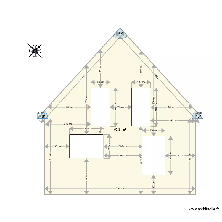 Facade SUD OUEST . Plan de 