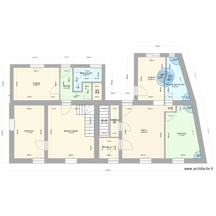 St Hilaire . Plan de 13 pièces et 100 m2