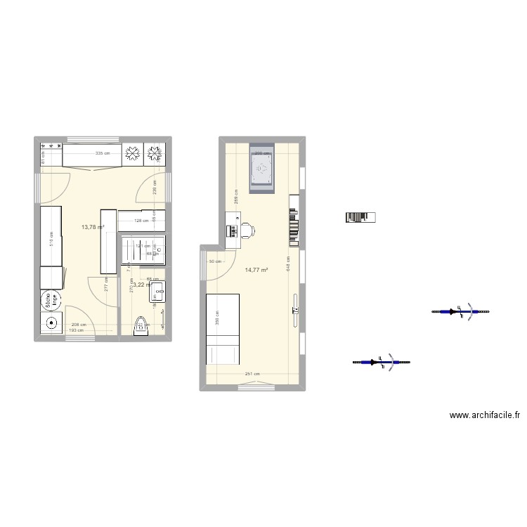 buanderie cellier. Plan de 3 pièces et 32 m2