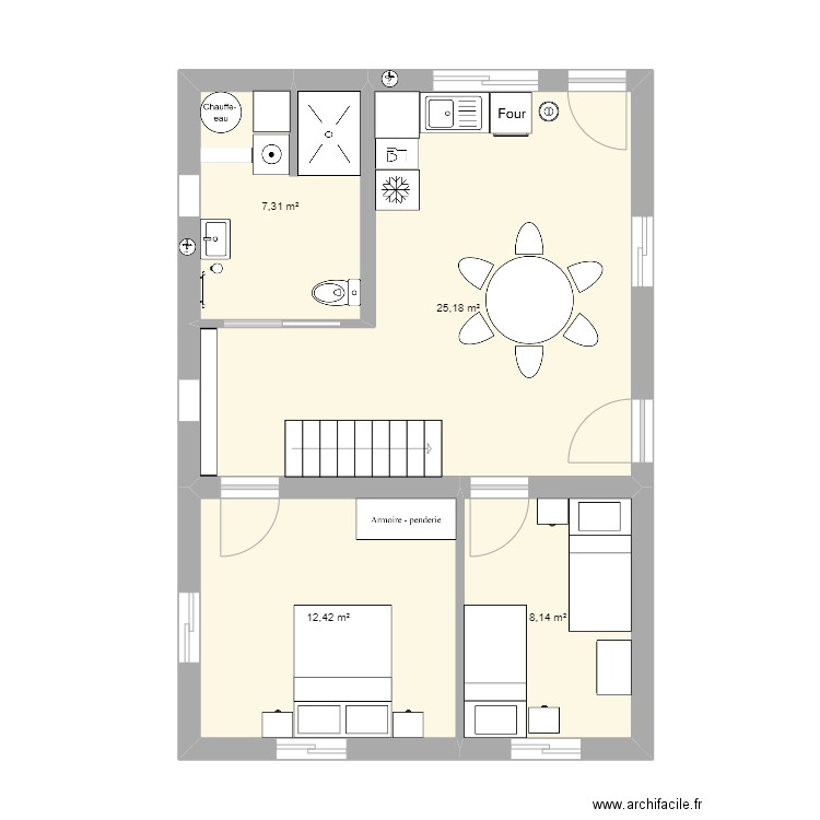 construction maison idée 3 sans cadastre. Plan de 4 pièces et 53 m2